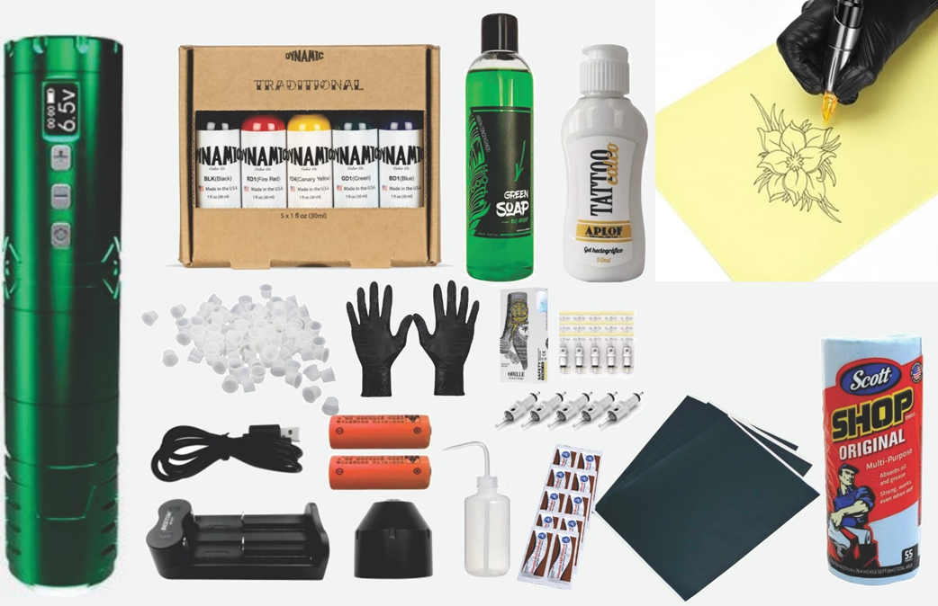 Kit de Tatuaje Profesional Inalámbrico con Set de Tintas de Colores